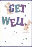 Radiating cheer and gentle reassurance, this illustrated get well card draws the eye with two lively figures: a cuddly teddy bear and a happy-go-lucky puppy, each playfully balancing on the large, colourful letters of 'Get Well'. The sweeping strokes of indigo and teal contrast beautifully with a velvety, cream-toned background, creating an uplifting sense of freshness and clarity. Around them, twinkling stars shimmer in an array of purples and blues, instilling a sense of possibility reminiscent of an early morning in Cheam. Every texture, from the bear's inviting fluff to the puppy's silky ears, conjures warmth and touch-a comfort akin to wrapping one's hands around a just-delivered bouquet from the local florist. The scene is as buoyant as it is heartfelt, transforming a simple greeting into a small celebration. Much like the spirit of the Cheam community-where kindness flourishes along village streets and in local gardens-this card speaks of love and encouragement, promising comfort and gentle optimism to anyone on the mend.
